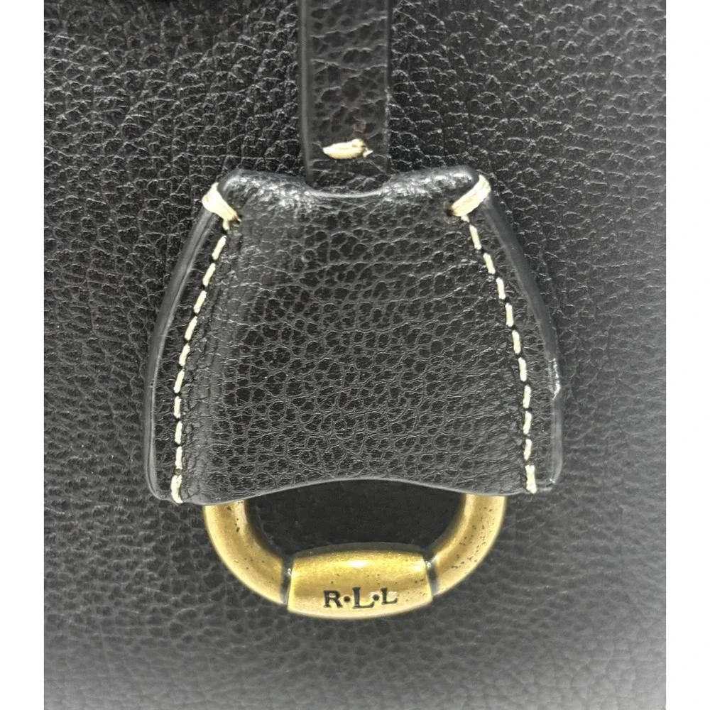 Lauren Ralph Lauren Black Pebbled Satchel Handbag Turn Lock Top Handle Bag